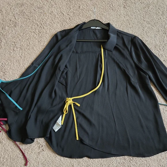 BCBGenerstion Black Wrap Blouse with Colorful Accents - Picture 2 of 3